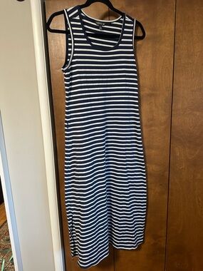 Toad&Co Navy and White Striped Sleeveless Midi Dress